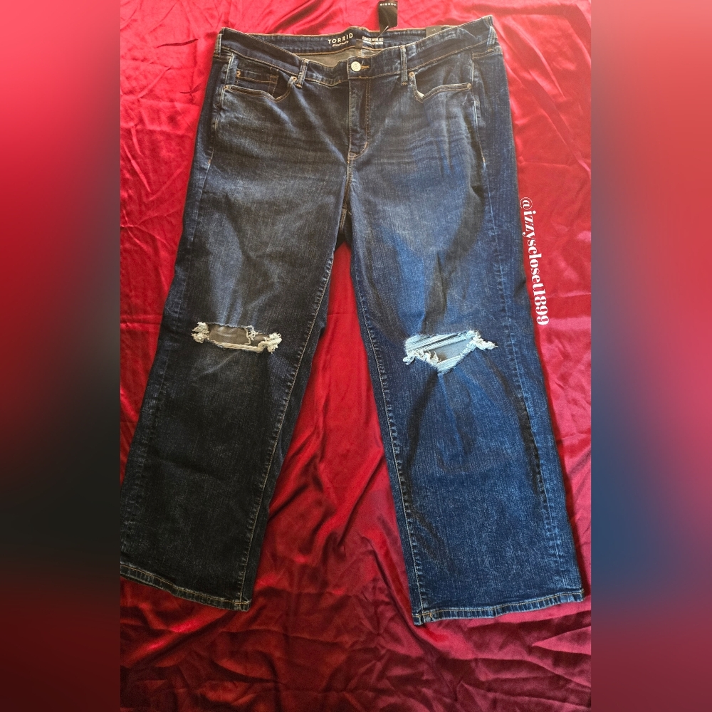 Torrid Perfect Wide Leg Vintage Stretch Distressed Jeans in dark wash